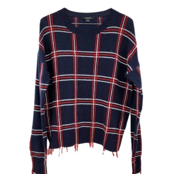 ACROBAT Navy and Red Plaid Sweater Womens Size Medium M - Picture 1 of 2